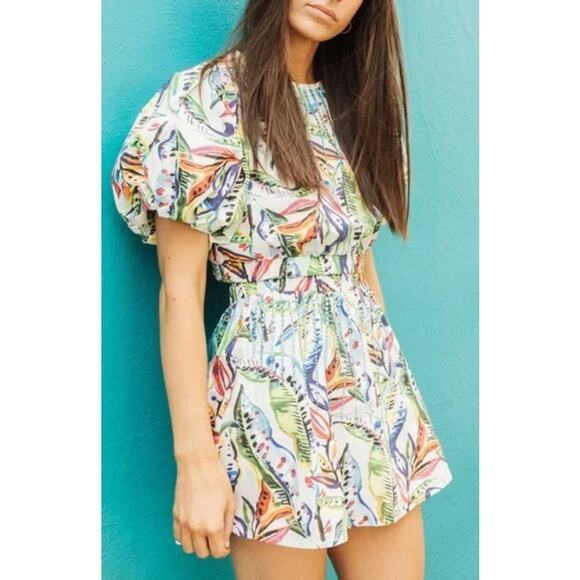 Queen of Sparkles Tropical Puff Sleeve Jeweled Crop Top Sz. M - Picture 2 of 10